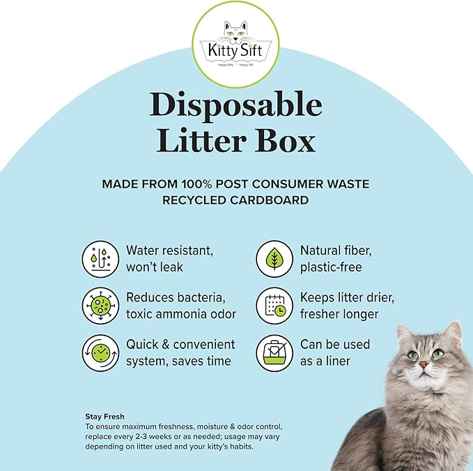 Kitty Sift (6-Pack) Disposable Cat Litter Box, Sustainable, Clean - Jumbo, 6-Pack