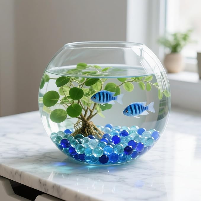 2.16LB Mix Colors Glass Beads Vase Filler Aquarium Gravel Decor Flat Glass Marbles Gems Pebbles Fish Tank Rocks Home Decorative Art Craft - 3 Colors Mixed