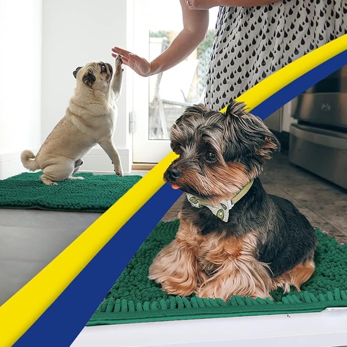 Muddy Mat® Shown on TV – Super Absorbent Door Mat Indoor, Microfiber Quick Dry Chenille Entryway Rug, Non-Slip Front Door Mat, Indoor Mats for Entryway, Machine Washable Pet Rug, Dark Green 24"x36"