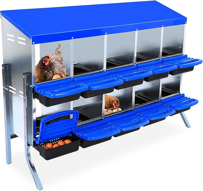 Chicken Nesting Box, 10 Hole 2 Layer Hen Nest Boxes with Legs, Roll Away Eggs Laying Boxes,Cleanable Pull Out Hen Roosting Boxes