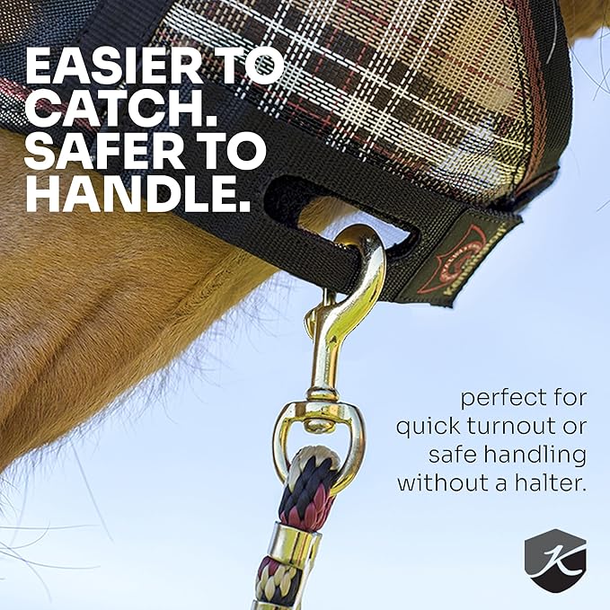 Kensington 90% UV Fly Mask Halter CatchMask UViator - Without Ears & Forelock Freedom Web Trim *Roomy Fit*- Large, Imperial Jade