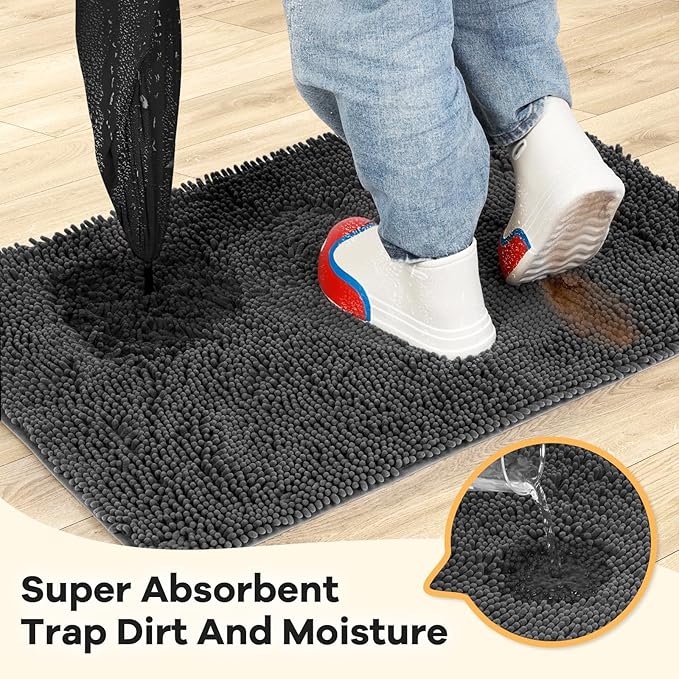 Absorbent Dog Door Mat for Muddy Paws, 60" x 30" Chenille Indoor Mats for Entryway, Trap Dirt Front Door Mat Indoor Entrance Washable Non Slip Soft