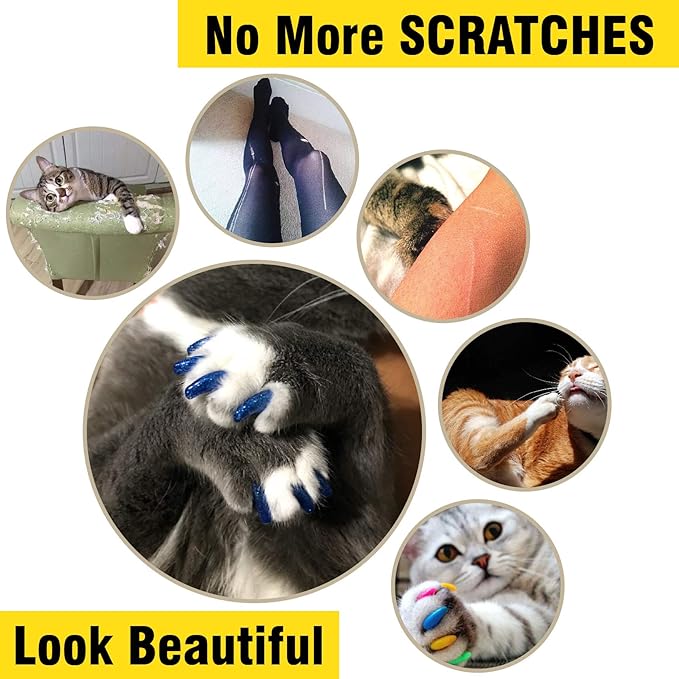 zetpo 100 pcs Cat Nail Caps | Cat Claw Covers | with Adhesives and Applicators (M, Metal Red, Bronze, Gold, Silver, Pearl White)