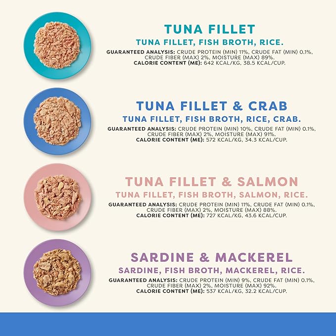 Applaws Natural Wet Cat Food, Limited Ingredient, Grain-Free, Protein with No Artificial Additives, Variety Fish Selection in Broth (16 x 2.12 oz Easy-Open Cups)