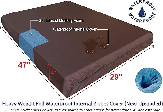 Dogbed4less Extra Large Orthopedic Memory Foam Dog Bed for Large Dogs with Durable Waterproof Internal Case, Removable Washable Denim Cover and Bonus Pet Bed Cover, 47X29X4 Fits 48X30 Dog Crate, Blue