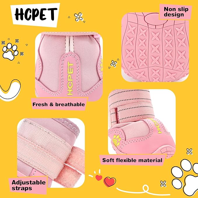 Hcpet Dog Shoes, Dog Boots for Large Dogs, Breathable Dog Booties Paw Protector for Summer Hot Pavement, Winter Snowy Day, Outdoor Walking, Indoor Hardfloors Anti Slip Sole Pink Size 6