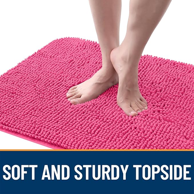 OLANLY Dog Door Mat for Muddy Paws 47x20, Absorbs Moisture and Dirt, Absorbent Non-Slip Washable Doormat, Quick Dry Chenille Mud Mat for Dogs, Entry Indoor Entryway Carpet for Inside Floor, Hot Pink