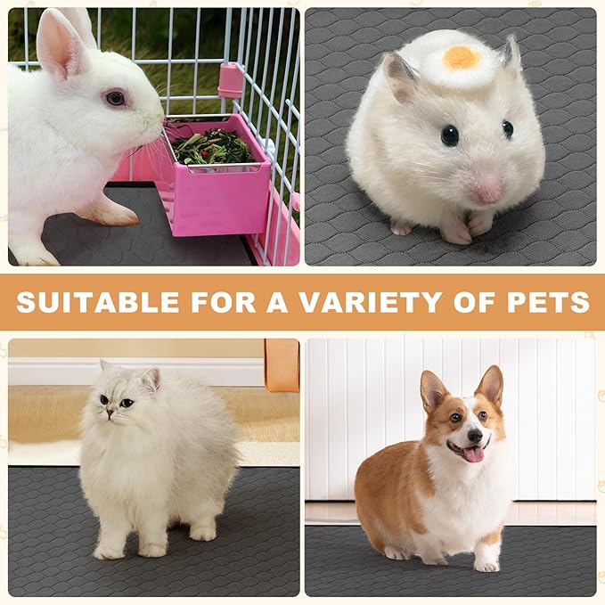 Washable Guinea Pig Liners for Cage, 2 Pack 24" X 47" Super Absorbent Reusable Guinea Pig Bedding Pee Pads Tarp Bottom for C&C Cage with Rabbits, Bunny, Chinchesillas, and Other Small Animals