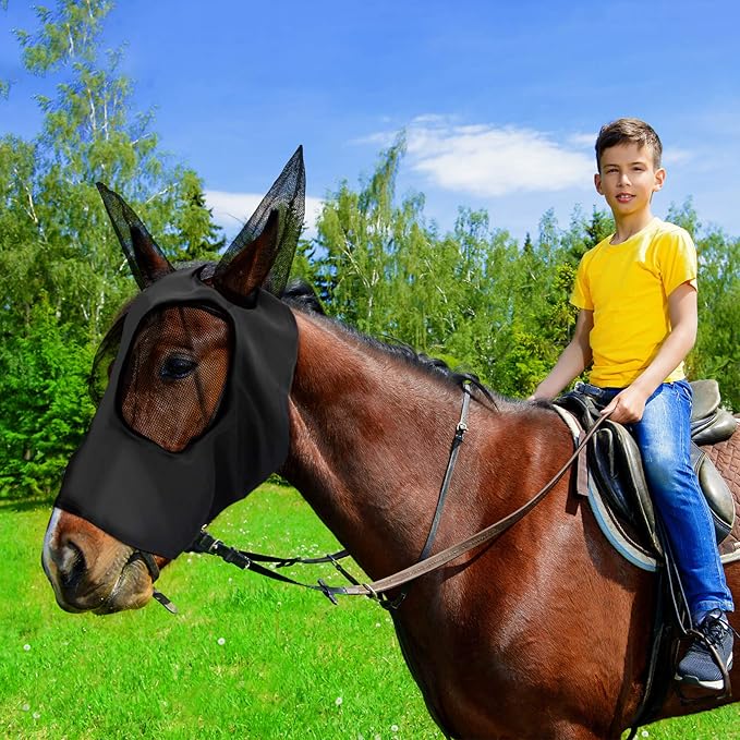 Sadnyy 6 Pcs Horse Fly Masks with Ears Comfort Breathable Mesh Fly Masks Net UV Protection Large Eye Space Full Face Covering Elasticity Soft for Horses(Large)
