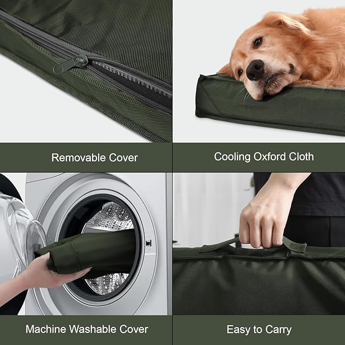 Outdoor Dog Bed for Medium Dogs, Waterproof Dog Crate Bed for Puppy Beds, Orthopedic Egg Crate Foam Pet Bed with Washable and Removable Oxford Cover, Dark Green