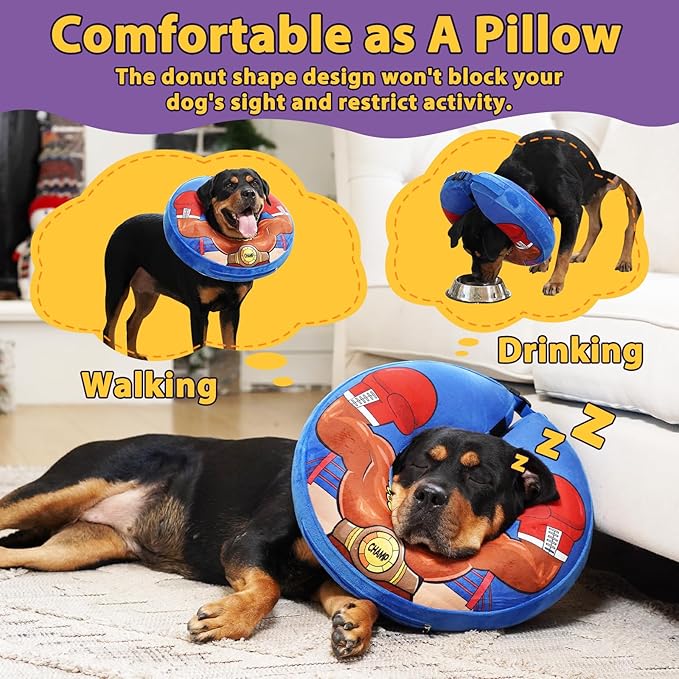 Crazy Felix Crazy Felix Soft Donut Cone for Dogs to Stop Licking, Bulldog Recovery Collar After Surgery Inflatable Cone Alternative for Small Medium Large Dogs, Elizabethan Collar with Boxer Pattern