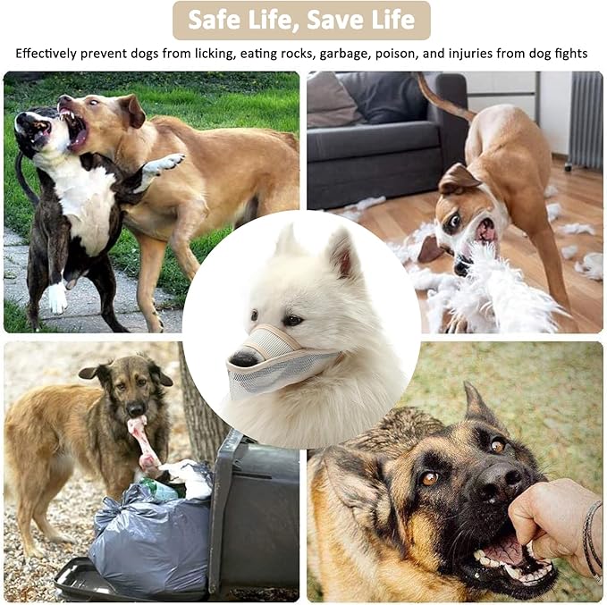 Crazy Felix Nylon Dog Muzzle for Small Medium Large Dogs, Air Mesh Breathable and Drinkable Pet Muzzle for Anti-Biting Anti-Barking Licking (S, Beige)