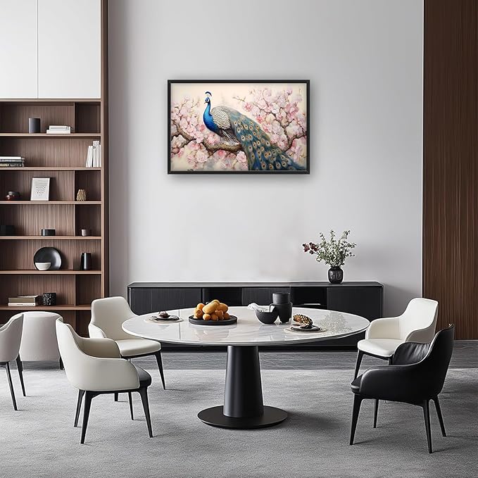 Quorin Peacock Large Wall Art Elegant Peacock Pictures Wall Decor Pink Flower Tree Canvas Print Painting Artwork for Bathroom Living Room Bedroom 36L x 24W