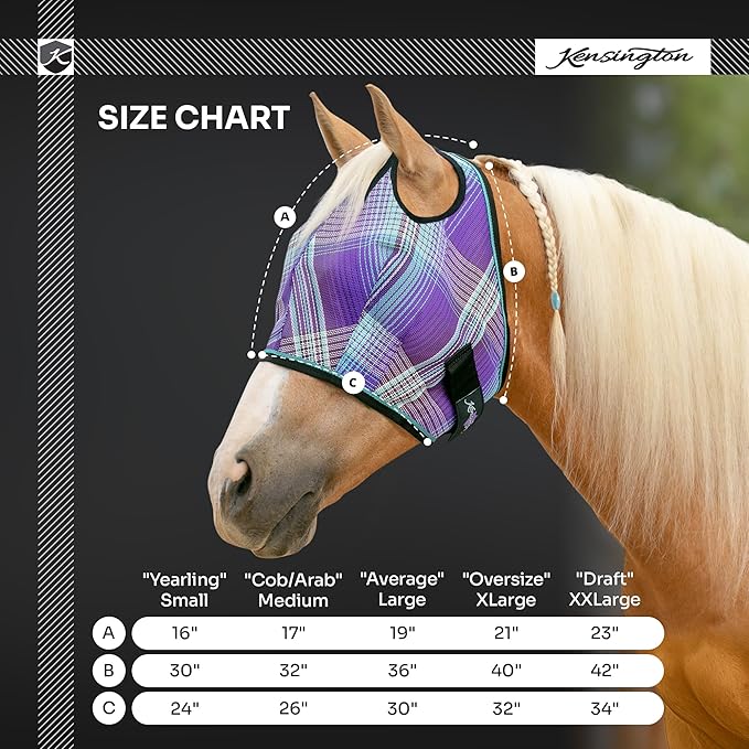 Kensington UV Horse Fly Mask with Web Trim - Protective Mask with Dual Ear Opening & Forelock Freedom - Small, Deluxe Black