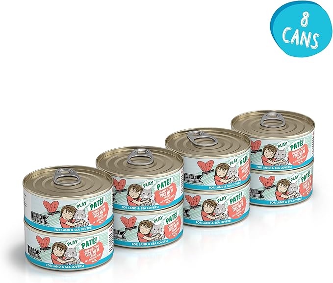 Weruva B.F.F. Play - Best Feline Friend Paté Lovers, Aw Yeah!, Salmon & Tuna Tuck Me in with Salmon & Tuna, 5.5oz Can (Pack of 8)