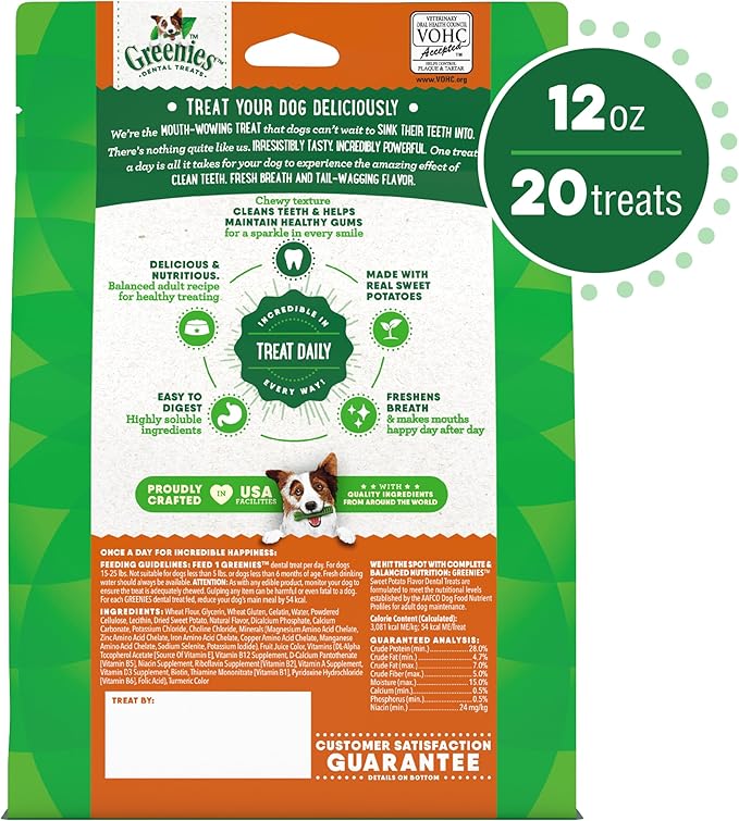 Greenies Petite Dental Dog Treats, Sweet Potato Flavor, 12 oz. Pack (20 Treats)
