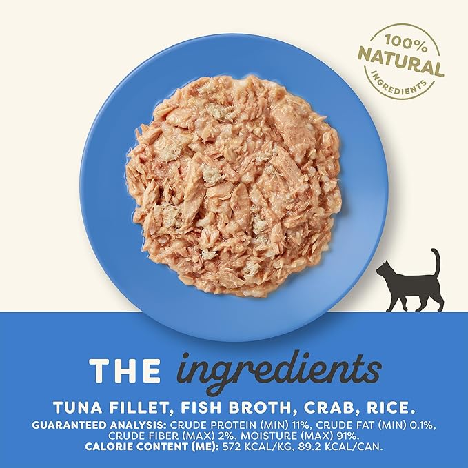 Applaws Natural Wet Cat Food in Broth, Limited Ingredient Canned Wet Cat Food, No Additives, Made with Natural Ingredients, Tuna Fillet & Crab in Broth (24 x 5.5oz Cans)