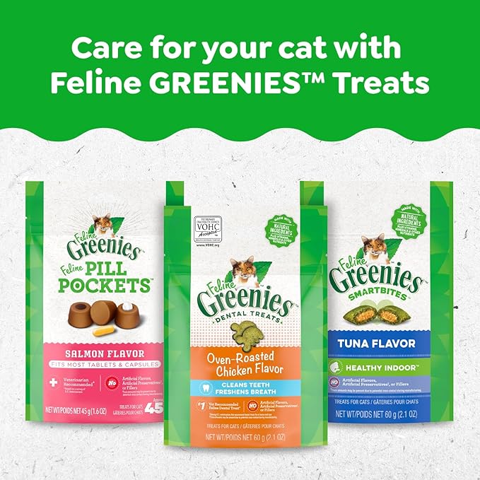 Greenies Feline Adult Dental Cat Treats, Oven Roasted Chicken Flavor, 21 oz. Tub