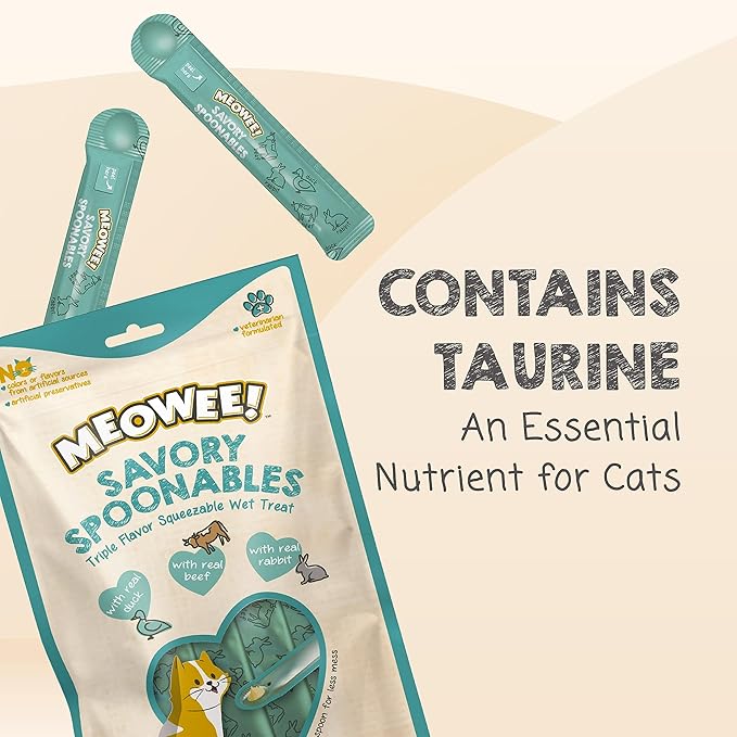 Savory Spoonables with Real Duck, Beef & Rabbit, 8 Count Tube, Triple Flavor Squeezable Lickable Wet Treats for Cats with Built-in Spoon for Less Mess