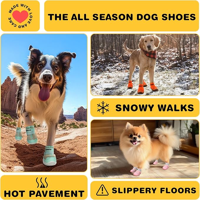 Hcpet Dog Shoes for Large Dogs, Breathable Dog Booties for Small Medium Dogs, Anti-Slip Dog Boots & Paw Protectors for Hot Pavement Winter Snow Hiking with Reflective Straps Blue Size 3