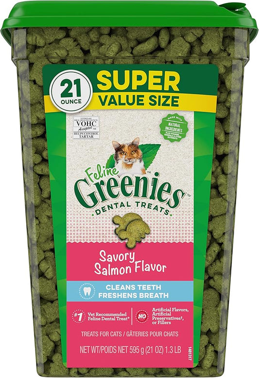 Greenies Feline Adult Dental Cat Treats, Savory Salmon Flavor, 21 oz. Tub