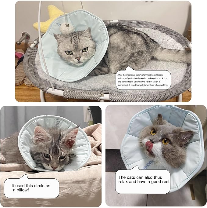 Touchdog Foldable Dog Cone Collar for Cats & Dogs - Adjustable Soft Recovery Collar with Waterproof PU Coating, Lightweight Design, 24.5cm/9.6in Wide Barrier (Blue, M)