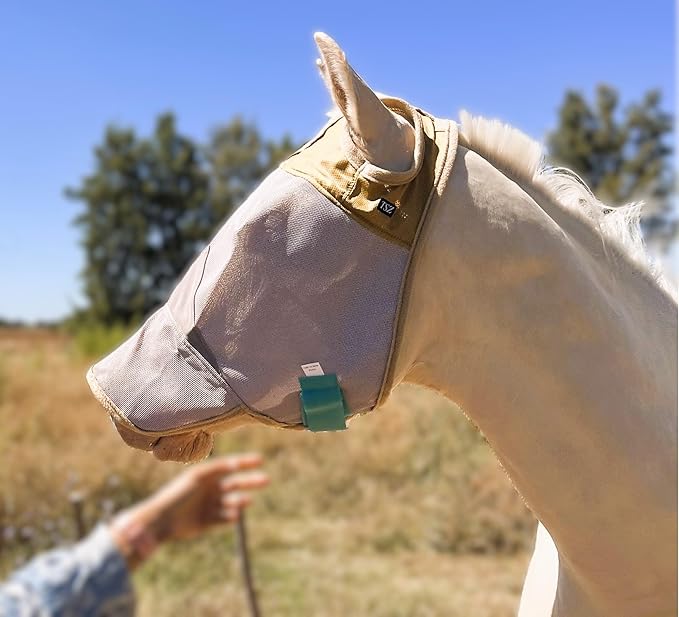 Fly Masks for Horses, 70% Uv-Block, Breathable Fly Mask for Equines, Durable, Comfortable Fit for All-Day Protection, Horse Size (Horse Fly Mask, with Nose)