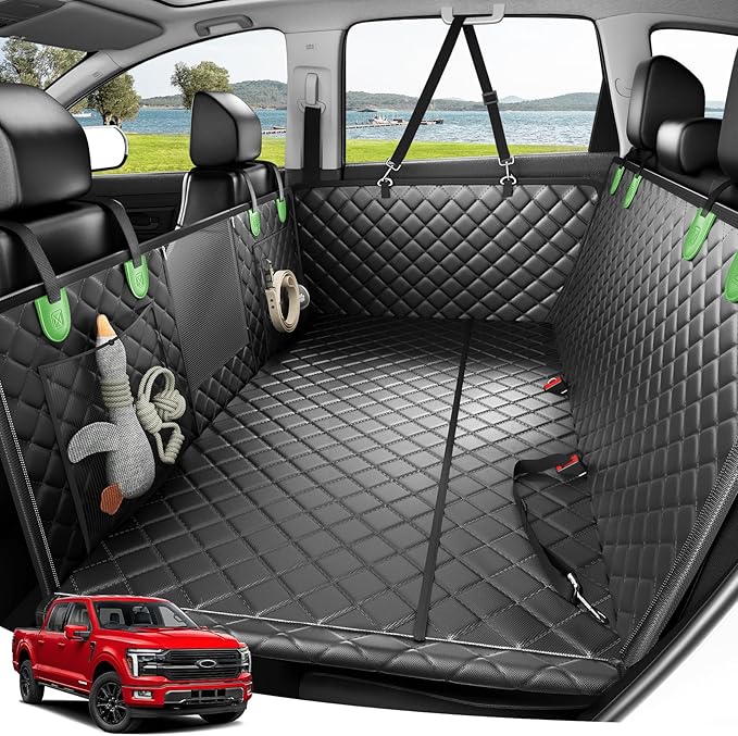 Zanch 2025 Upgraded Dog Car Seat Cover, 400 lbs Heavy Duty Hard Bottom, Waterproof & Anti-Scratch Back Seat Protector, Nonslip Pet Hammock Extender for Large Trucks, SUVs, Vans, XL-Green