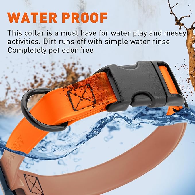 Dogline Biothane Waterproof Dog Collar with Quick Release Buckle Strong Coated Nylon Webbing with Odor- Proof for Easy Care Easy to Clean Fits Small Medium or Large Dogs, Orange 3/4" W 12-19" L
