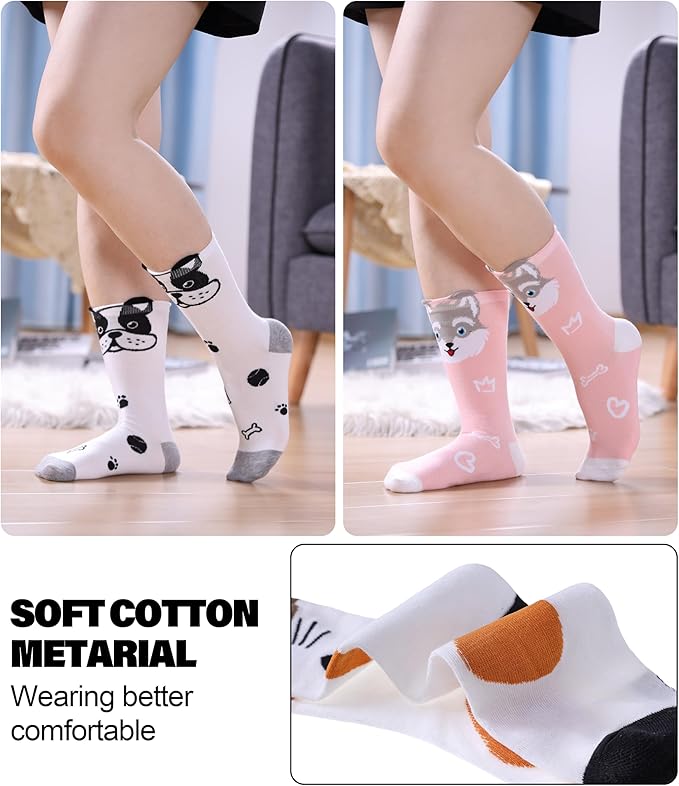 SDBING Womens Cat Socks Cute Gifts Animal Soft Breathable Thin Cotton Casual Crew Socks 5 Pairs