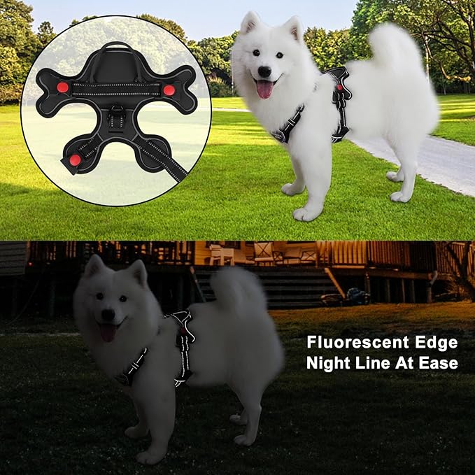 Dog Harness, Adjustable Reflective Dog Vest No Pull Dog Harness with Badge and Bow Tie for Puppy Small Medium Large Dogs