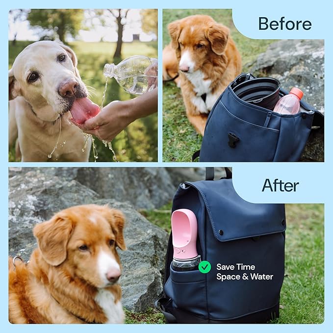 MalsiPree Dog Water Bottle - 19 Oz, Black, BPA-Free Stainless Steel - Portable & Lightweight Water Dispenser with Bowl for Dogs - Leak-Proof & No-Waste Design for Travel