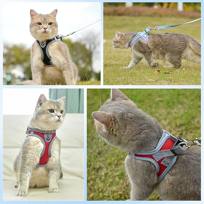 SCENEREAL Cat Harness and Leash Set Escape Proof, Adjustable Soft Air Mesh Kitten Harnesses for Girls Boys Small Medium Big Cats, Reflective Light Travel Pet Walking Vest for Puppy Rabbit, Black M