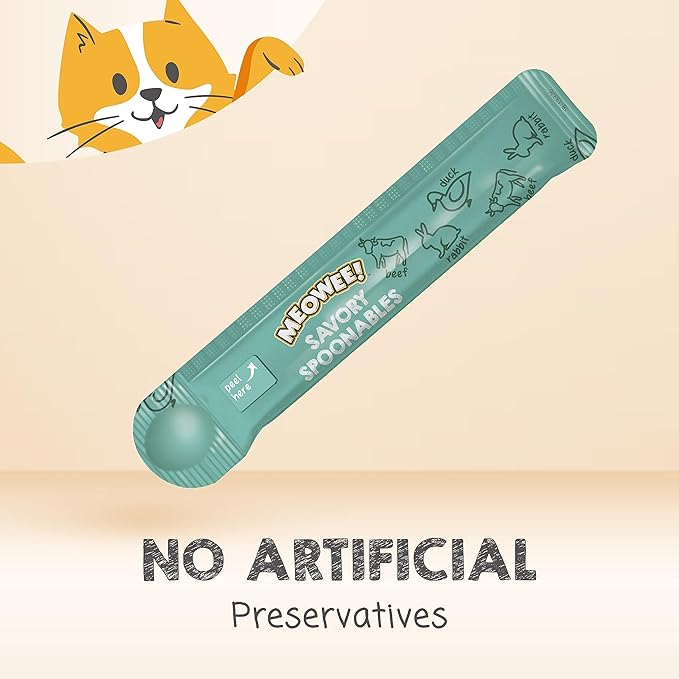 Savory Spoonables with Real Duck, Beef & Rabbit, 4 Count Tube, Triple Flavor Squeezable Lickable Wet Treats for Cats with Built-in Spoon for Less Mess