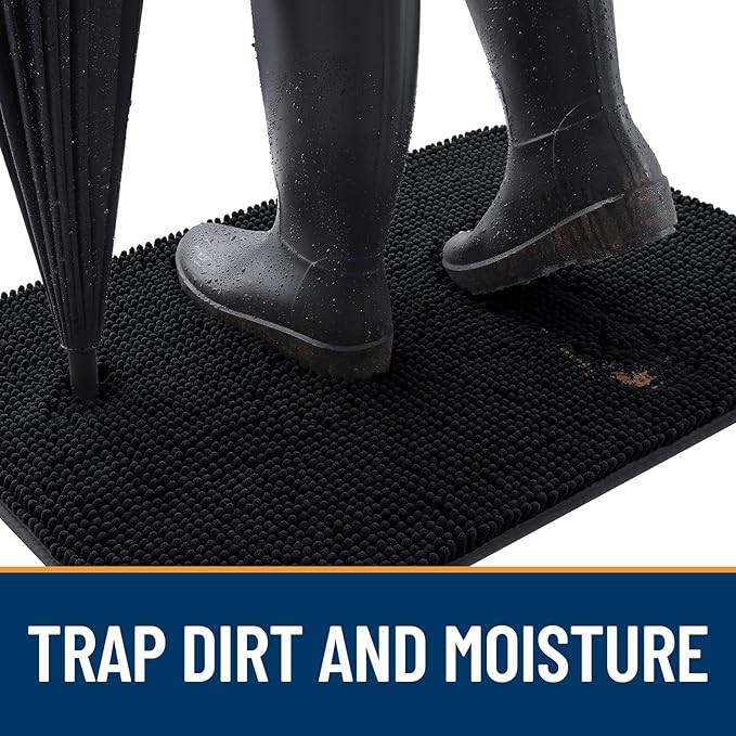 OLANLY Dog Door Mat for Muddy Paws 45x27, Absorbs Moisture and Dirt, Absorbent Non-Slip Washable Doormat, Quick Dry Chenille Mud Mat for Dogs, Entry Indoor Entryway Carpet for Inside Floor, Black