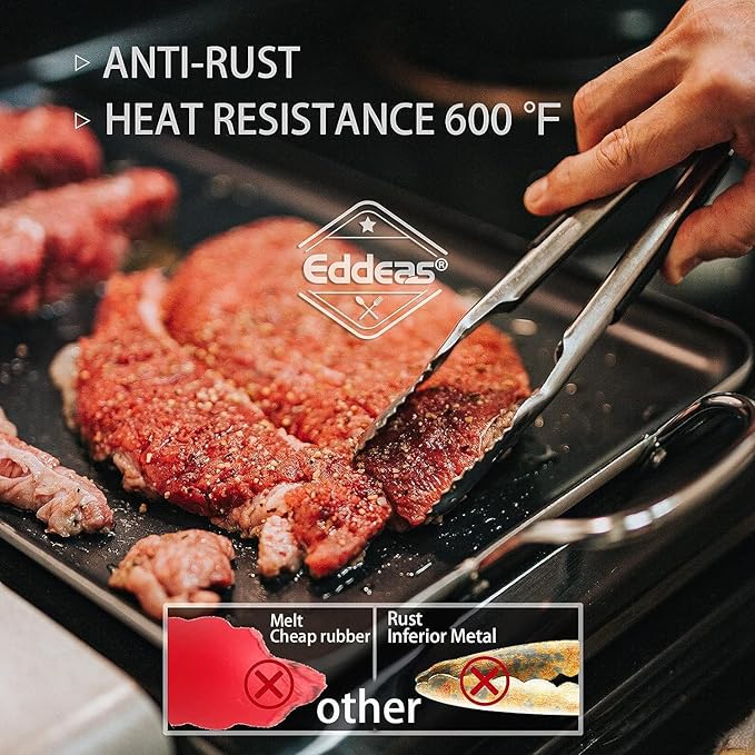 Grill Tongs - BBQ Tongs Heat Resistant 600 Degrees, Heavy Duty Metal, Perfect for Cooking, Grilling, Set of 4, 7",9",12" & 14 inch Black