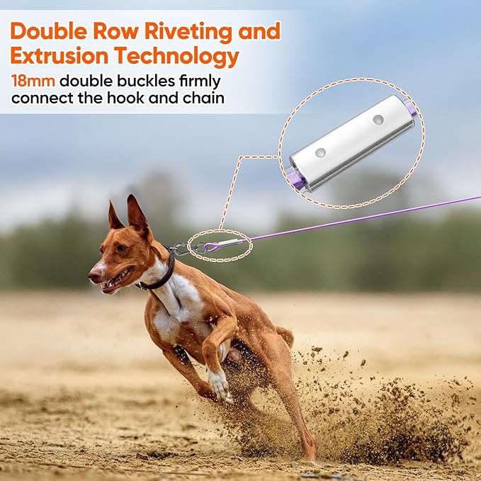 Tresbro 50FT Reflective Tie Out Cable for Dogs Up to 250 Pounds, Steel Wire Lead Leash Cable with Stainless Rotatable Buckle, Lightweight and Enduring, Dog Chains Outside for Outdoor, Yard, Purple