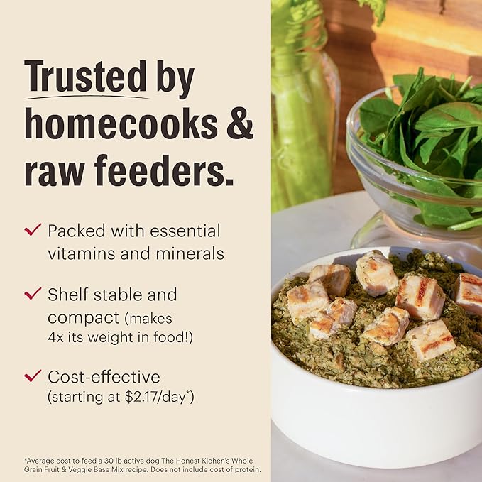 The Honest Kitchen Human Grade Dehydrated Grain Free Fruit & Veggie Base Mix Dog Food (Just Add Protein) - 7 Pound Box (Makes 12 Pounds)