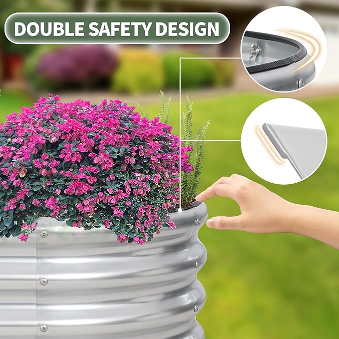1MORE Galvanized Raised Garden Bed- Planter Garden Boxes Outdoor, Raised Beds for Gardening, 6x3x1ft Metal Garden Bed Kit for Vegetables Flower, Planter Raised Bed with Protective Tape & Tools.Silver