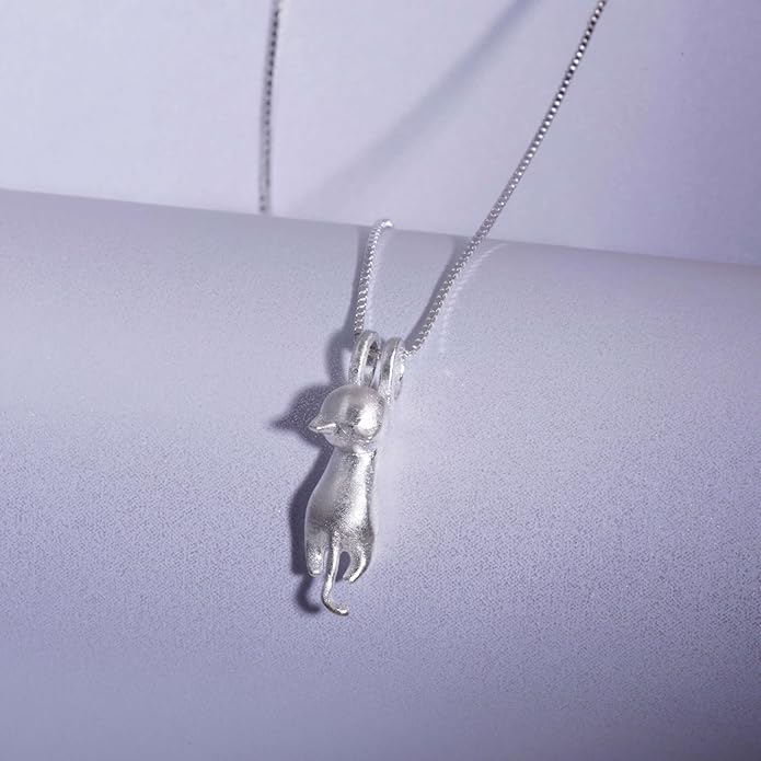 S.Leaf Sterling Silver Cat Necklace - Kitten Jewelry for Cat Lovers - Themed Gifts for Women