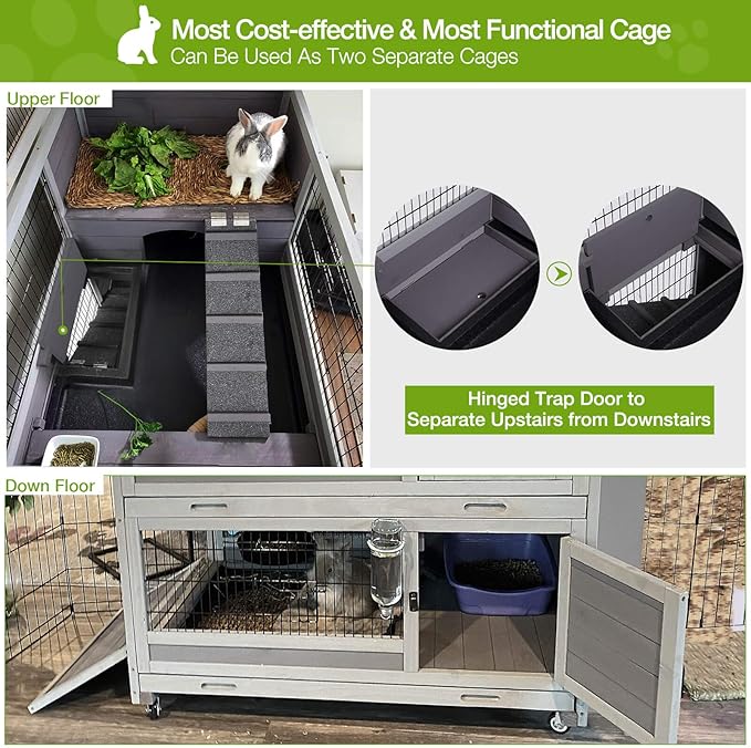 GUTINNEEN Bunny Hutch Indoor Rabbit Hutch Large Guinea Pig Cage with Wheel, Outdoor Rabbit Cage with Removable Bottom Wire Floor