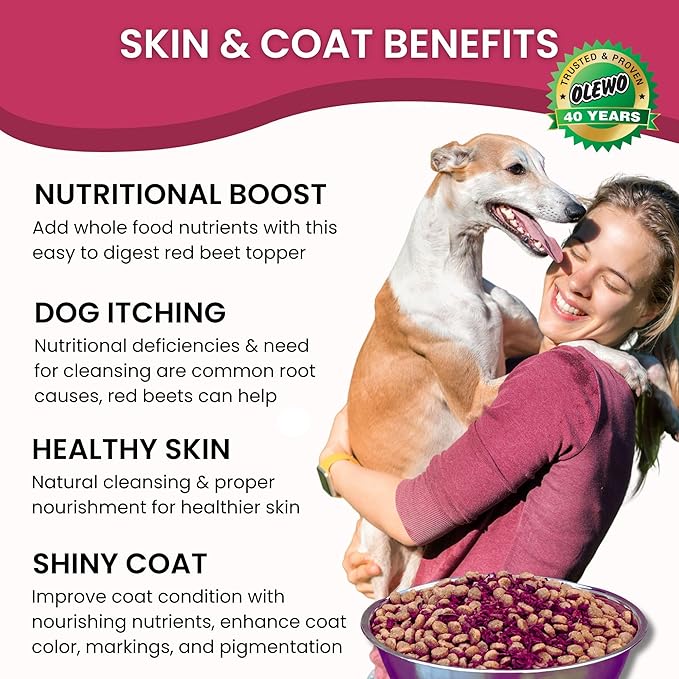 Olewo Original Red Beets for Dogs – Natural Anti Itch for Dogs, Dog Food Topper, Immune, Cleansing, Skin & Coat Support, Dehydrated Whole Food Dog Multivitamin, Fiber for Dogs, 2.2 lbs