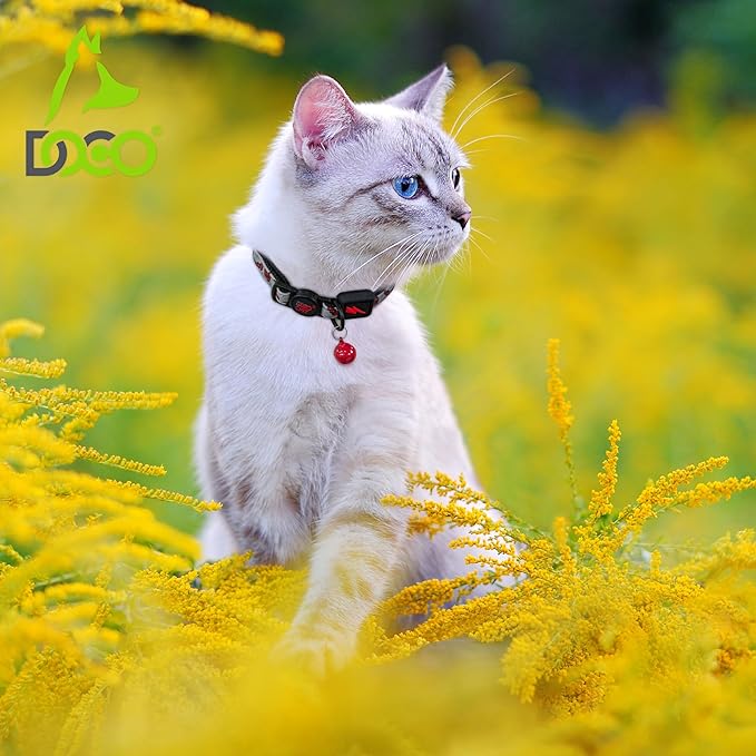 DOCO Cat Collar (Neck Girth - 3/8" x 7.5-12", Weight Upto - 13lb) Reflective Cat Collar with Bell, Breakaway Safety Buckle, Adjustable Nylon Strap for Kittens & Adult Cats (Lime)