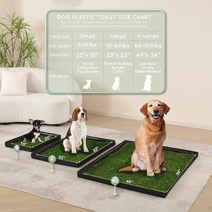 Dog Grass Pad with Foldable Dog Litter Box,Large Liner Base for Balcony，Ultra-Absorbent Artificial Grass Pads for Dogs Pee Pad Holder, Potty Training, 2 PCS Reusable Pee Pad