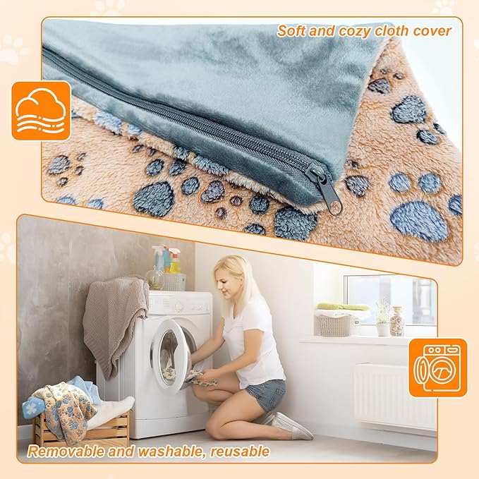 Cat Heating Pad, 16 in Round Heated Bed Smart Thermostatic Switch, Add Wire Rope Cat Carpet Puppy Whelping Supplies, Comes with a Plush Cloth Cover - Apricot