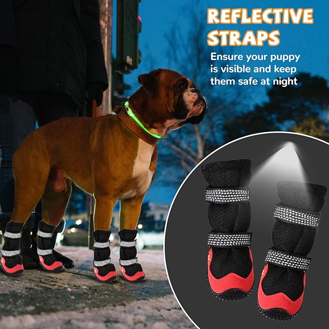 Dog Shoes for Medium Large Size Dogs, Breathable Dog Shoe for Hot Pavement, Dog Booties and Paw Protectors to Prevent Licking, Anti-Slip Dog Boots with Reflective for Summer, Hiking, Snow (Size 2)
