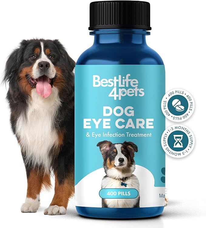 Dog Eye Care & Infection Treatment, Natural Dog Supplements for Conjunctivitis, Swelling, Dry Eyes and Discharge, Easy to Use, No More Struggle with Canine Drops, 400 Small Pills