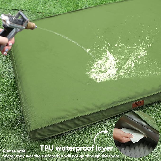 Outdoor Extra Large Dog Bed, Jumbo Waterproof Dog Bed for Large Dogs, Orthopedic Egg Foam Pet Bed Mat with Removable Oxford Cooling Cover, Light Green