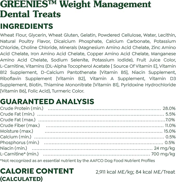 Greenies Weight Management Teenie Dog Dental Chews Weight Control Dog Treats, 27 oz. Pack (96 Treats)