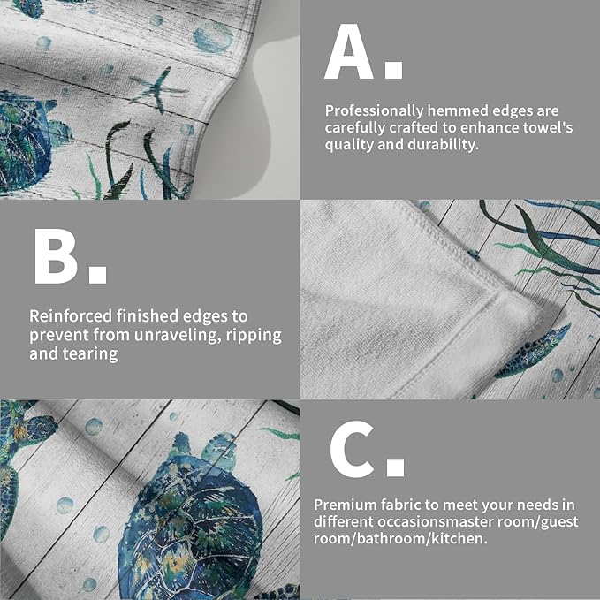 Sea Turtle Hand Towels Set of 2 Tropical Ocean Guest Bath Towel Soft Fingertip Kitchen Dish Towel Gym Spa Home Bathroom Decorations